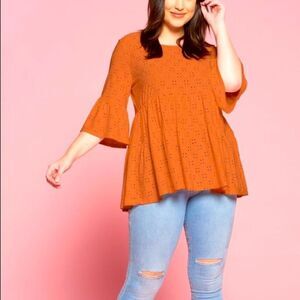 Eyelet Lace Knit Babydoll Top